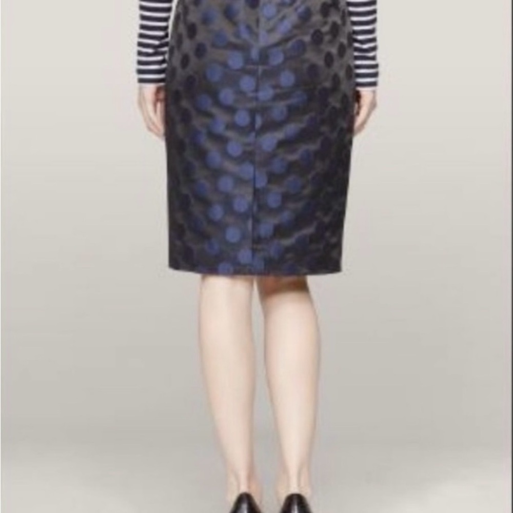 New J. Crew Sz 6 Elegant Navy Blue Brocade Polka Dot Pencil Skirt - Picture 4 of 7